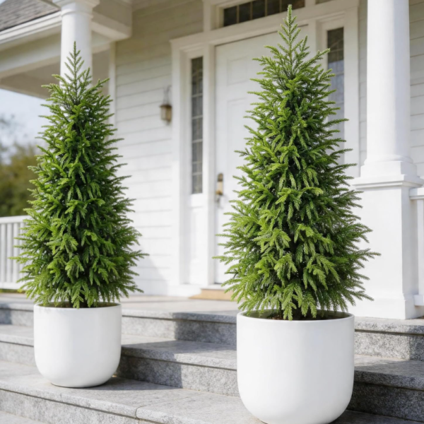 Dual-plant artificial topiary for entryway and patio decor