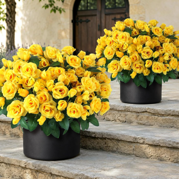 Artificial yellow rose topiary for entryway decor