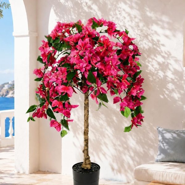 Artificial flowering bougainvillea floor-standing potted tree for indoor/outdoor use