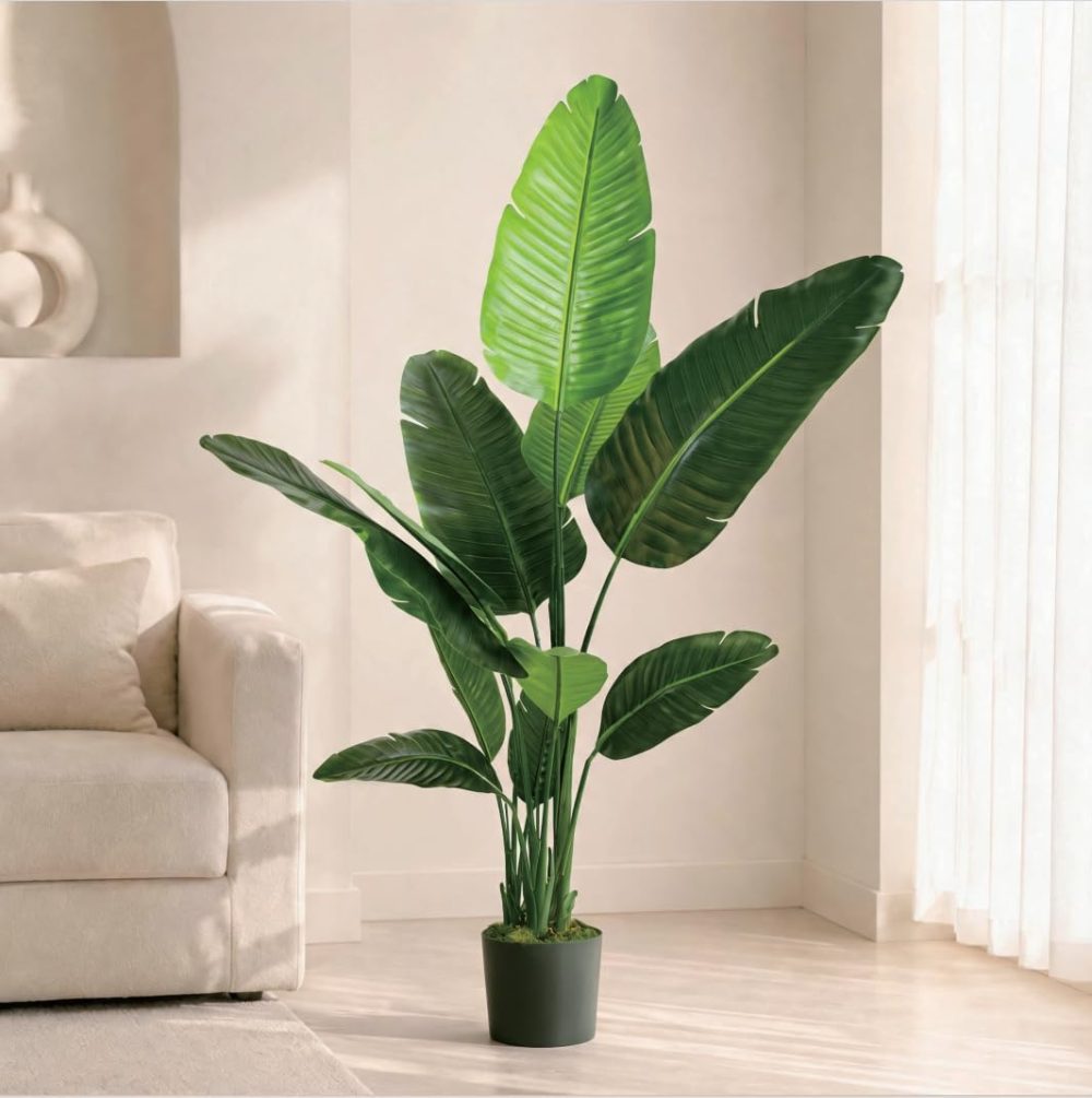 Artificial Strelitzia (Bird of Paradise) floor plant with tropical banana-leaf style; decorative plant for indoor and outdoor spaces