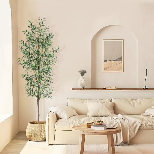 Artificial olive tree floor plant with fruit; decorative tree for living rooms, offices, and outdoor spaces