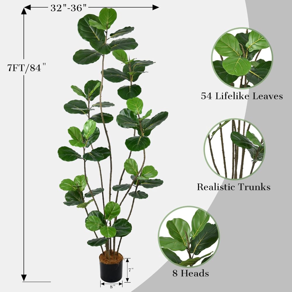 Artificial large-leaf Ficus lyrata (Fiddle-leaf Fig) floor plant; decorative tree for living room corners and bedrooms - Image 2