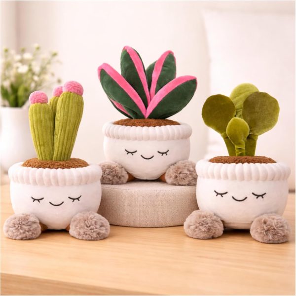 Artificial potted succulent and cactus set with velvety texture for tabletop decor