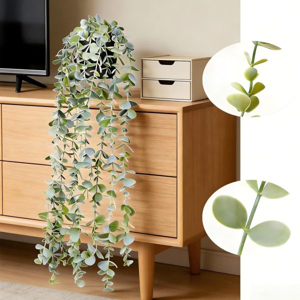 Modern-style artificial hanging eucalyptus plant for indoor bedroom or bookshelf decor