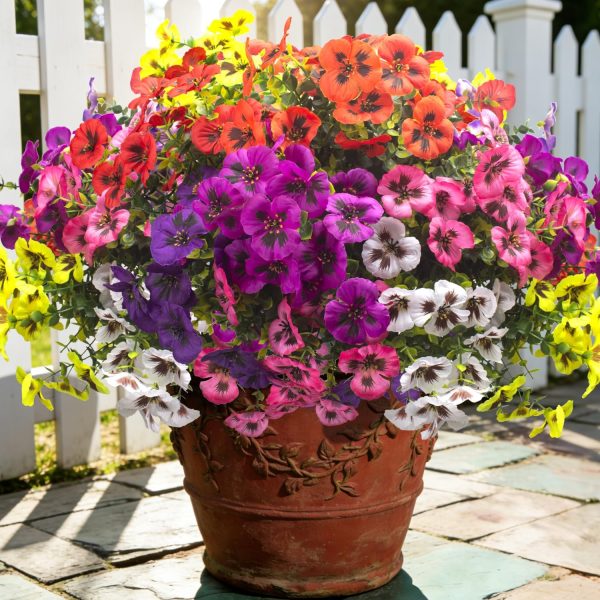 Artificial pansy bouquet arrangement for patio, balcony, and garden decor
