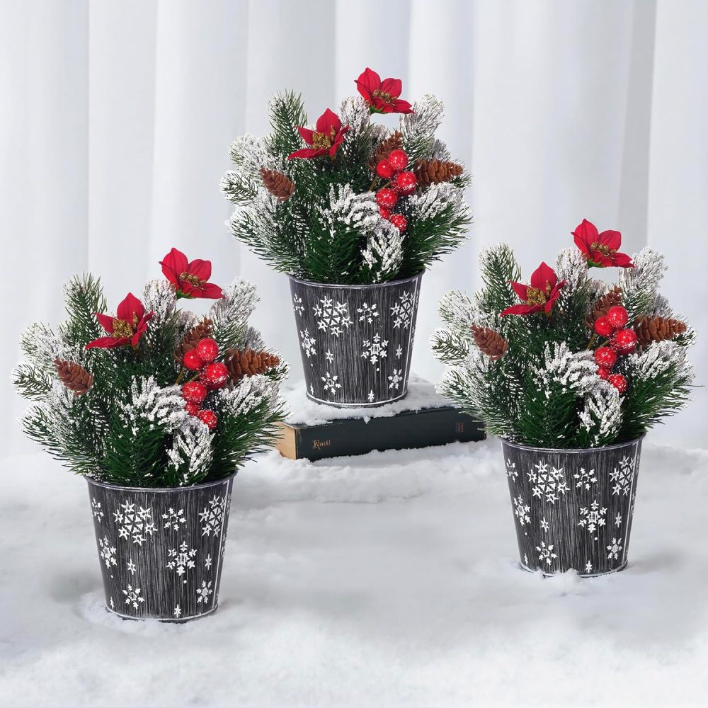 Artificial cedar branch and pinecone potted arrangement for holiday decor