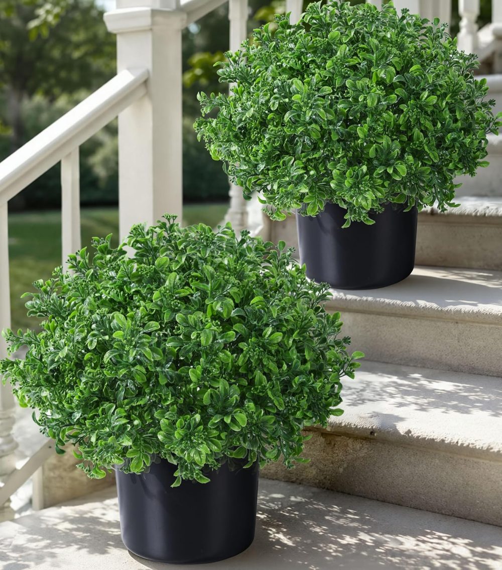 Set of two artificial ornamental grass potted plants for indoor/outdoor decor